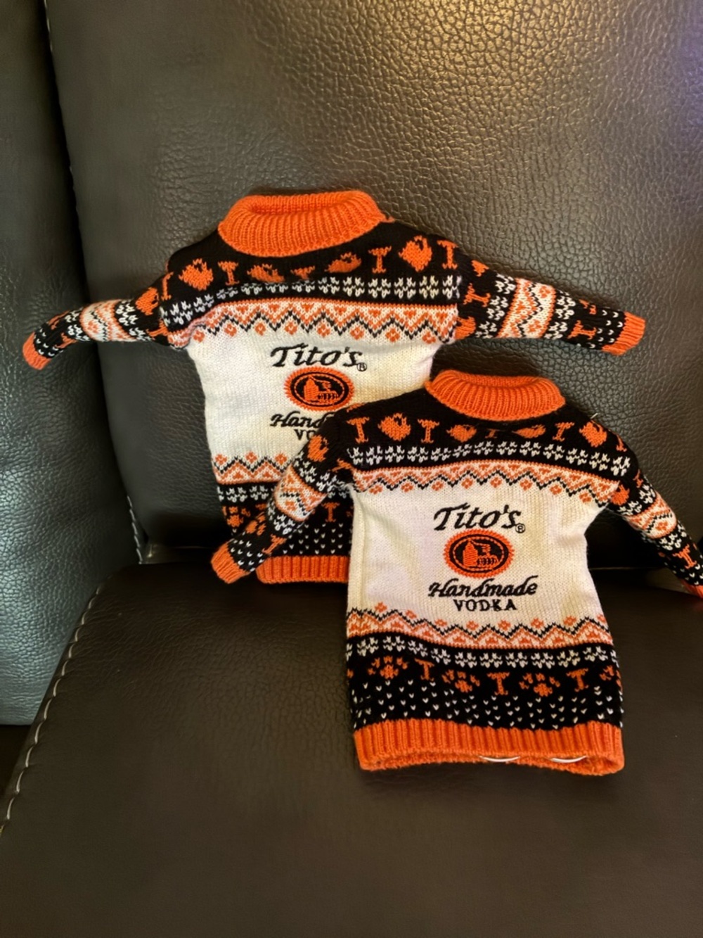 Set of 2 Tito's Handmade Vodka Mini Sweater Bottle Cozies - Orange, Black, White